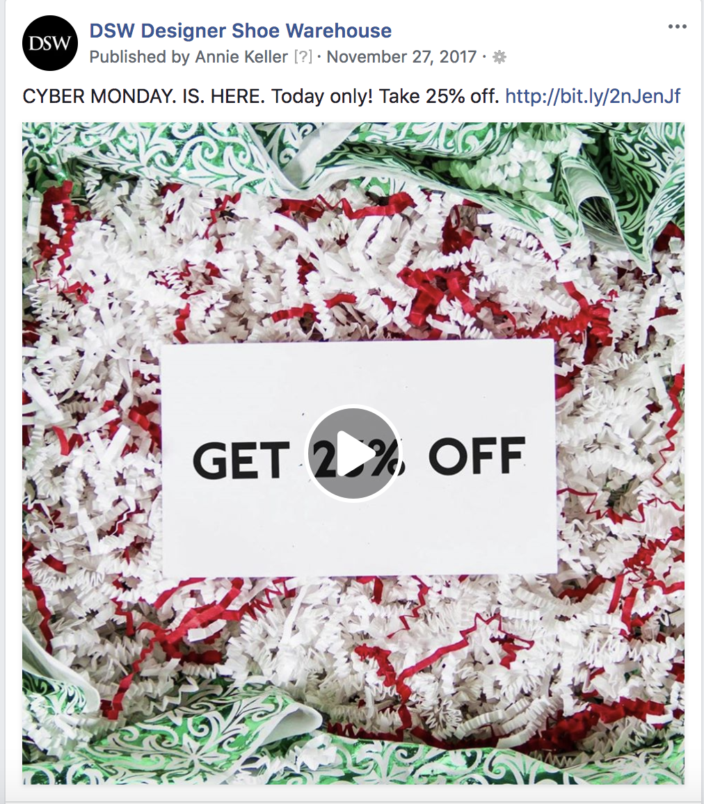 DSW Cyber Monday Facebook post