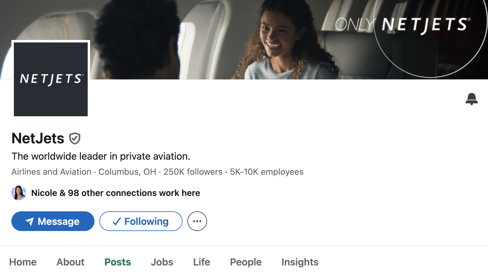 NetJets LinkedIn company page