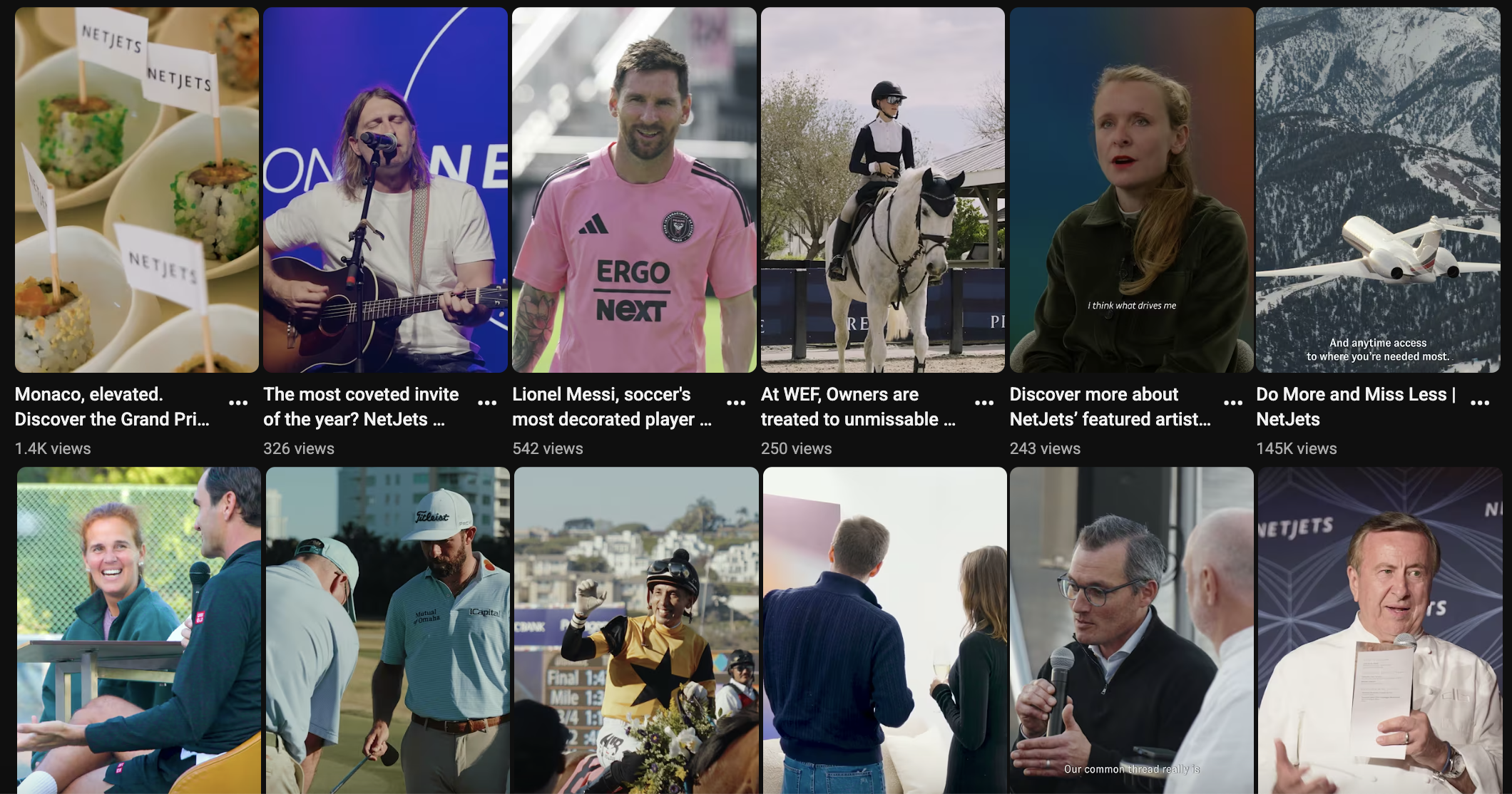NetJets short-form video content grid